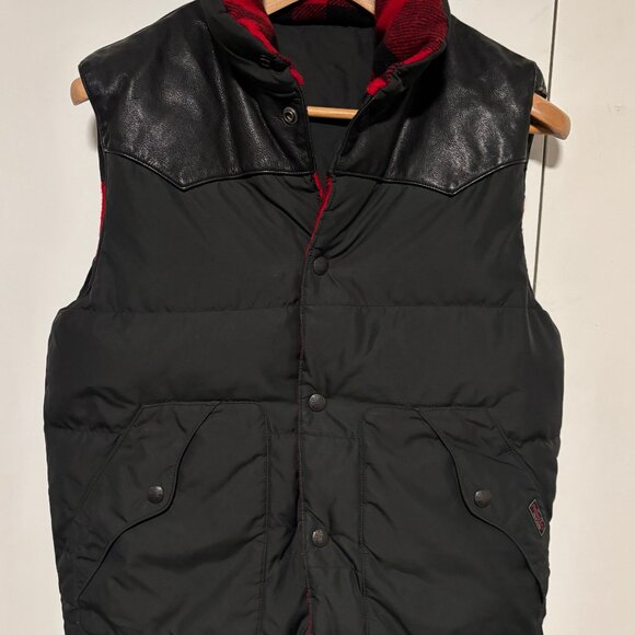 $800 RARE Polo Ralph Lauren Plaid Reversible Down Vest Leather Yoke- Small - Picture 4 of 11